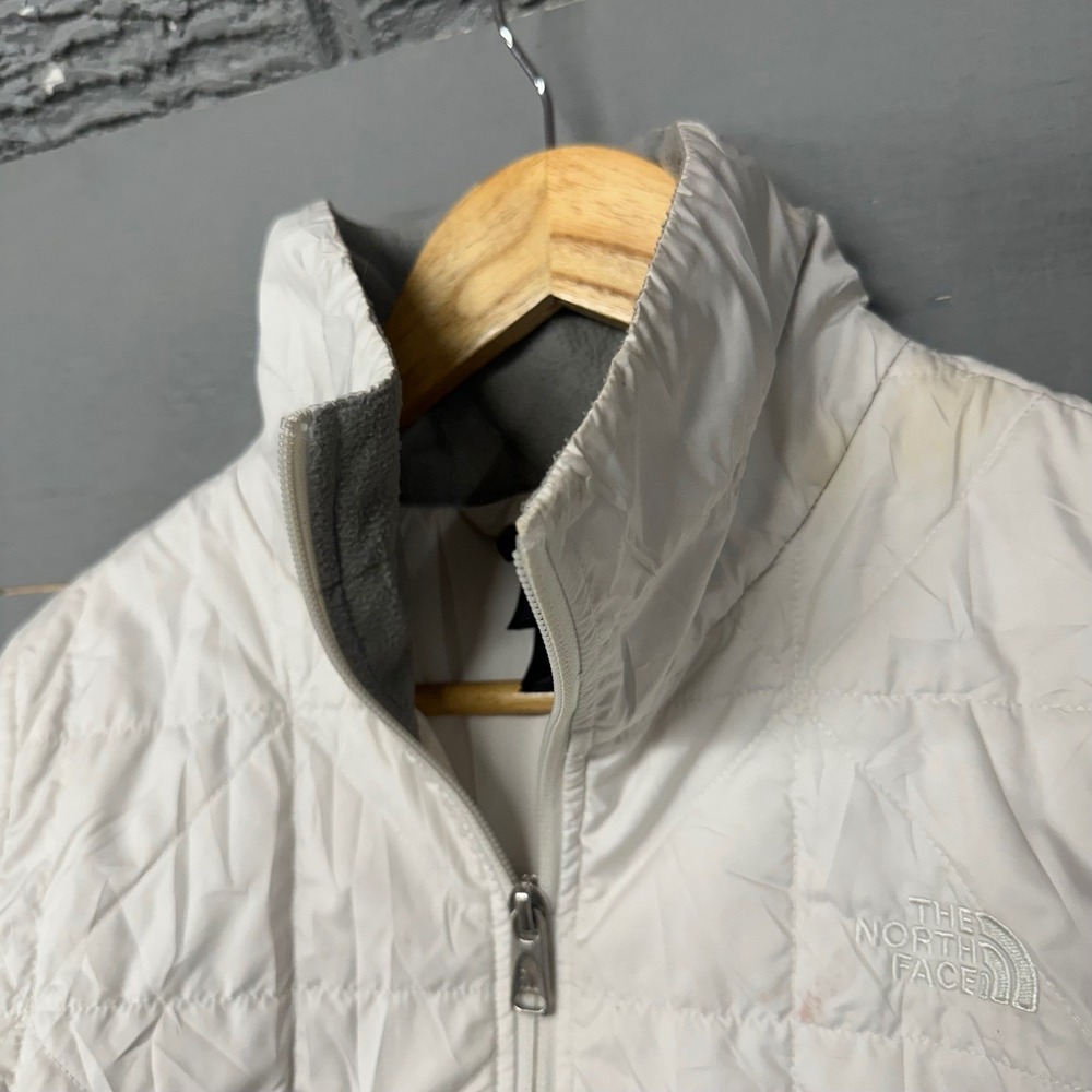 The‎ North Face Womens Small White Grey Quilted Hybrid Fleece Full Zip Jacket